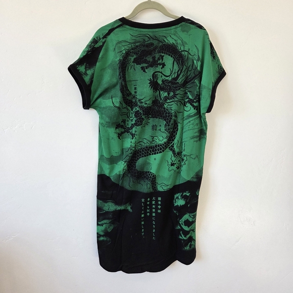 NEW Yakuza Streetwear Green Dragon T-Shirtdress Grunge Gangster Y2K 90s Large - Picture 9 of 11